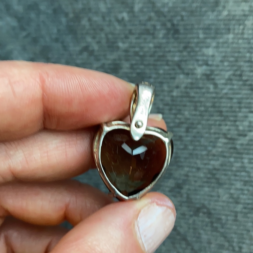 David Sigal Sterling &Smoky Quartz Heart Necklace - Picture 5 of 8